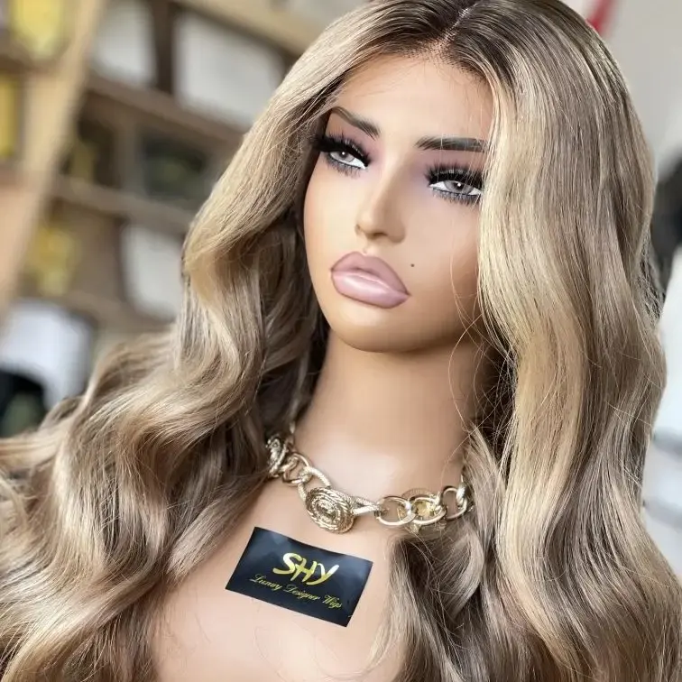 Shy new 13x4 Ash Blonde Highlight Wig Human Hair Transparent 13x6 HD Lace Frontal Wig 20 Inch Long wavy Raw Hair Wigs For Women