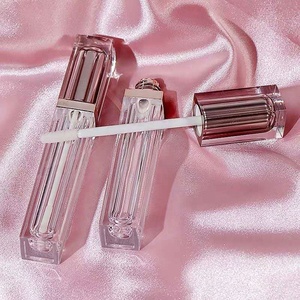 Contenant vide carré rose de 5 ml pour brillant à lèvres, flacon à lèvres rose doré avec applicateur - Product Image 2