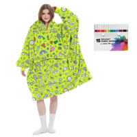 Couverture à capuche Sherpa surdimensionnée unisexe personnalisable avec marqueurs, à porter comme vêtement, pour femme, avec manches à personnaliser