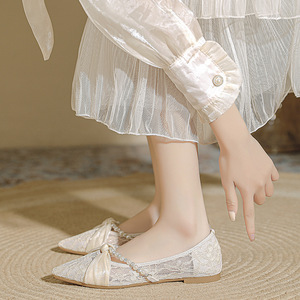 New Wholesale Fashion Low Heel Loafers Pearl Mesh Women <b>Pointed</b> <b>Toe</b> Pumps Elegant <b>Flat</b> Dress Ladies Shoes - Product Image 3