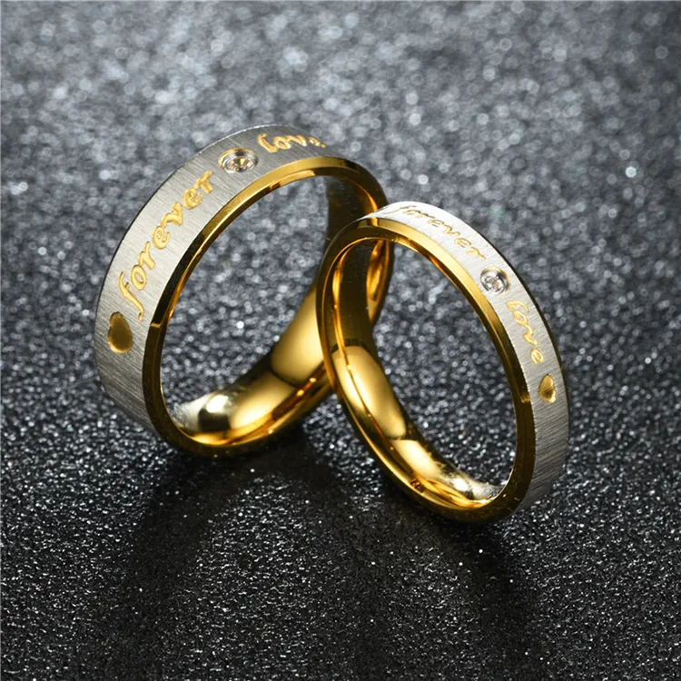 New Design Stainless Steel Bague Wedding Gold Diamond Rings Couple Set Ring For Lovers