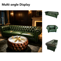 Ensemble de canapés de bureau en cuir vert Chesterfield 3 places, style Mid-Century, pour appartement, chambre, salon, hall d'hôtel