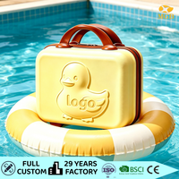 Valise à roulettes portable et durable de 14 pouces en ABS avec fermeture éclair, motif dessin animé, pour maquillage d'enfant, idéale pour les voyages