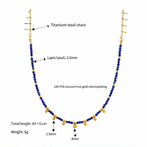 Collier chic rétro NS5125 avec perles en lapis-lazuli, plaqué or 18 carats, en acier inoxydable, avec breloques perlées, pour femmes - Product Image 5