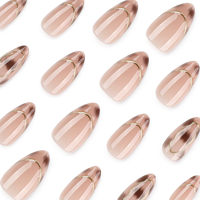Kuku Palsu 3D Mewah Gaya Prancis Motif Leopard Emas Almond Nail Art Formal Bisnis Elegan Set Manikur 4537