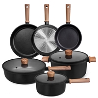 Ensemble de casseroles en aluminium moulé sous pression avec revêtement en titane antiadhésif, compatible avec les cuisinières à gaz et à induction