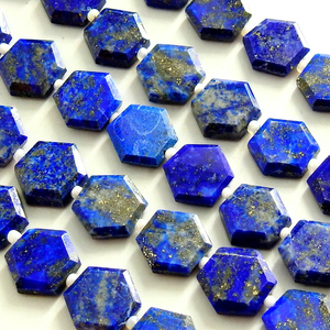 Lapislázuli Azul, Gema Hexagonal Facetada, Hecho a Mano, 20 Piezas por Hilo, 11-10MM Aprox., Perforación Cruzada, Certificado por Terceros, Whaler - Product Image 1