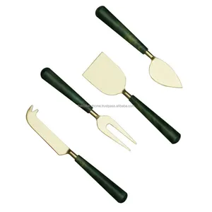 Stainless Steel Gold Finished Green Resin Handmade Handle Cheese Tools set high quality luxury cheese knives set