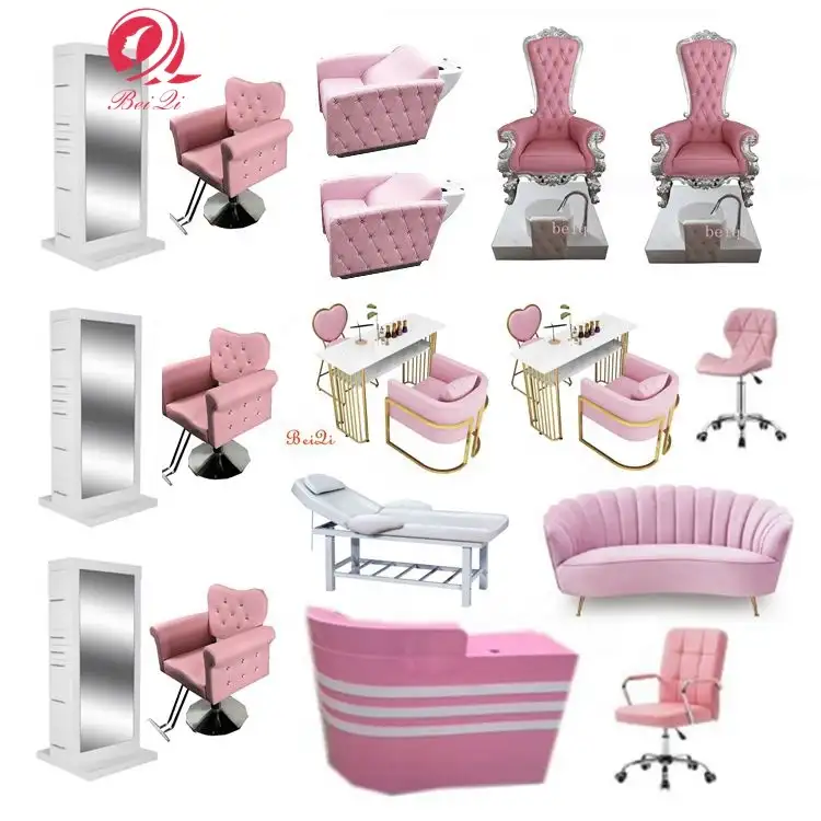 Neue stil schönheit salon möbel sets moderne luxus rosa barber stühle pediküre und maniküre tisch set für verkauf