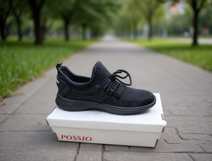 Scarpe da basket da donna Possio nere in maglia traspirante con lacci, punta tonda, per tutte le stagioni, casual, con intersuola in EVA e suola in gomma - Product Image 2