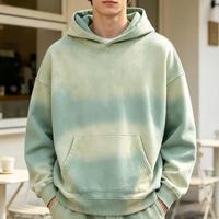 Sweat à capuche thermique oversize vintage délavé au soleil avec impression pigmentée, style délavé à l'acide, vêtement décontracté rétro pour homme