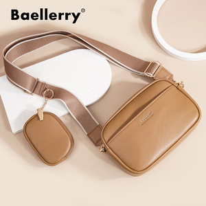 Sac bandoulière carré horizontal Baellerry pour femme avec fermeture éclair, portable, usage quotidien, marron - Product Image 1
