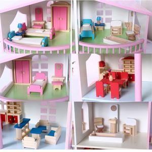 Grande Villa Rosa Simulação De Madeira Miniatura Doll House DIY Toy <span class=keywords><strong>Mini</strong></span> Aniversário Presente Modelo Toy - Product Image 4