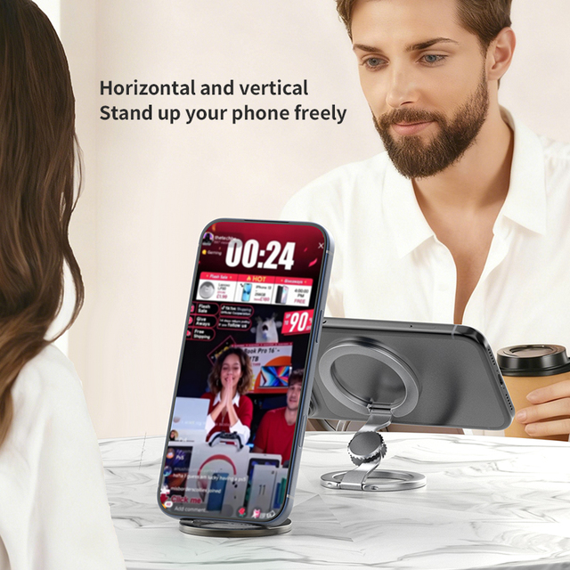 Foldable Magnetic Phone Grip Stand with Double Sided Magnet for Gym Desk and Home Use