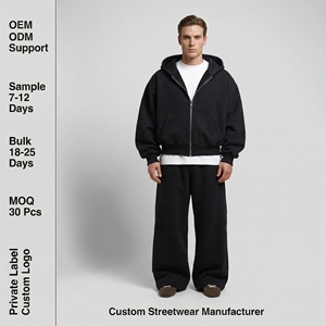 Sweat à Capuche Court Zippé en Coton <span class=keywords><strong>de</strong></span> Luxe 500 GSM avec Logo Brodé 3D Personnalisé, Molleton Épais Noir, Grande Taille, pour Hommes - Product Image 1