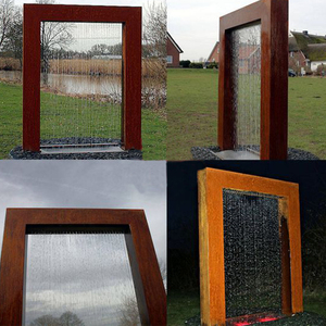 Fontaine <span class=keywords><strong>d</strong></span>'<span class=keywords><strong>eau</strong></span> de jardin extérieure en acier corten avec <span class=keywords><strong>rideau</strong></span> de pluie et LED - Product Image 5