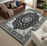 Tapis GHT Bohème 3D carré en velours polyester à poils ras, épaisseur moyenne, motifs géométriques, avec envers en plastique à pois pour salon