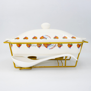 Chafing món ăn tự chọn Set sứ tốt 3 cái Saba nữ hoàng thiết kế 3 cái hình chữ nhật tự chọn gốm thực phẩm ấm hơn Set với khung sắt - Product Image 4