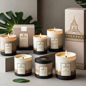 Bougie parfumée Aikun Tuberose Jasmine en verre givré à une seule mèche avec boîte personnalisée et sac de transport à ruban pour cadeaux de fêtes - Product Image 2
