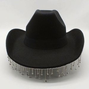 Festival Bling Rhinestone Fedora Hats Men Polyester Cotton Felt Cowboy Hats Wholesale - Product Image 1