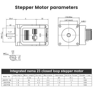 Гибридный шаговый двигатель Nema 23 с интегрированным драйвером и контроллером, 3 Н·м, 1,8 градуса, с замкнутым контуром - Product Image 3