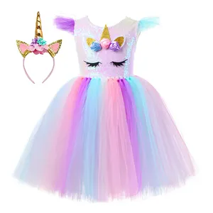 Vestido <span class=keywords><strong>de</strong></span> fiesta personalizable para niña, novedad <span class=keywords><strong>de</strong></span> 2025, ropa <span class=keywords><strong>de</strong></span> Boutique para niña pequeña, vestido tutú con manga voladora <span class=keywords><strong>de</strong></span> tul <span class=keywords><strong>de</strong></span> unicornio arcoíris claro - Product Image 1