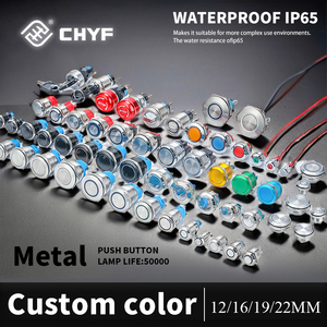Chyf 22mm phẳng đầu tạm thời đẩy nút chuyển đổi không thấm nước <span class=keywords><strong>IP67</strong></span> thép không gỉ 3V tri-màu Vòng LED 24V Brass đẩy nút - Product Image 6