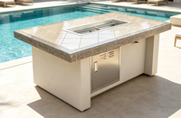 Table de brasero carrée d'extérieur en acier inoxydable avec grille à gaz, dessus en carrelage, commande par bouton, protection haute pression, montage facile