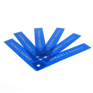 Logo de nom de sérigraphie personnalisé étiquette volante transparente de vêtements en PVC de couleur bleue avec oeillet - Product Image 1