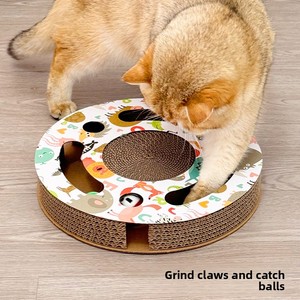 Rascador Redondo <span class=keywords><strong>de</strong></span> Cartón Corrugado para Gatos con Campana Hueca, Bola <span class=keywords><strong>de</strong></span> Campana, Resistente al Desgaste, No se Desprende, Juguete Interactivo para Afilar el Uñas - Product Image 3