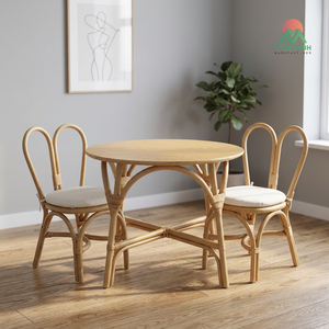 Juego de Mesa y Sillas de Ratán para Niños Nhat Minh, Diseño Redondo con Respaldo Dividido, Estilo Rústico, Muebles de Interior, Asiento de Espuma, Duradero - Product Image 4