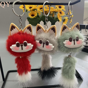 QY porte-bonheur chat en peluche porte-clés mignon fourrure pompon queue porte-clés dessin animé sac breloque Fortune chat - Product Image 3