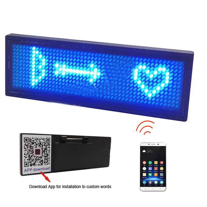 12x48 Matrix Blue tooth Letrero LED Programable Name Badge with Magnet and Pin Scrolling display Message Sign USB Rechargeable