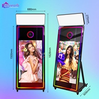 Miroir photo intelligent pliable de 65 pouces avec support pour appareil photo reflex/appareil photo, écran tactile, Wi-Fi, impression en libre-service et partage sur les réseaux sociaux