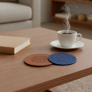 Wholesale Custom Design Logo Round Blank Black Leatherette Cup Mat Set Custom Tea Beer Coffee <b>Drink</b> Pu Leather <b>Coasters</b> - Product Image 2