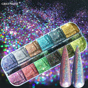 12 grilles de paillettes pour ongles, <span class=keywords><strong>effet</strong></span> miroir coloré, paillettes nacrées de <span class=keywords><strong>sirène</strong></span>, pigment chromé, poussière fine réfléchissante, paillettes pour ongles - Product Image 5