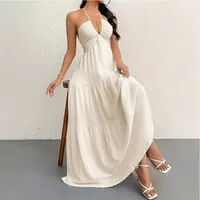 Robe d'été pour femmes, sexy, col halter, dos nu, design décontracté, robe longue maxi pour les vacances, disponible en blanc et en grandes tailles