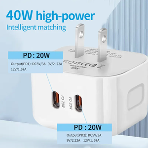 DENIXI 40W Cargador dual Tipo C Fuente de alimentación de doble puerto PD Carga rápida para teléfonos móvilesOrdenador portátil Cargador montado en la pared - Product Image 4