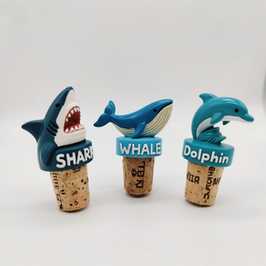 Juego de Tapones para Botellas de <span class=keywords><strong>Vino</strong></span> con Forma de Animales Marinos en 3D, Tapón de Resina con Forma de Tiburón, Ballena y Delfín con Corcho Natural para Decoración de Bar en Casa, Regalo para Fiestas - Product Image 1