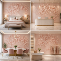 Wallpaper Kanvas Minyak Relief Cabang Bunga Pink 3D Custom untuk Dekorasi Rumah Ruang Tamu Kamar Tidur Mewah