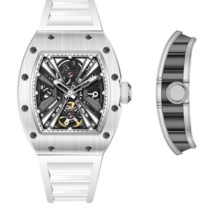 Hot Selling 2025 Hollow Out Automatic <b>Watch</b> Sports Barrel Shaped Mechanical Movement Silicone Strap 5 ATM Waterproof Men <b>Watches</b> - Product Image 4