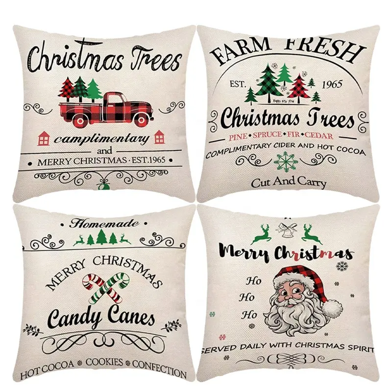 Christmas Pillow Covers 45 x 45 Merry Bright Welcome Winter Tree Farmhouse Pillowcase For Sofa Christmas Decorations