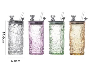 Tazza Regalo Stile Social Media JUNVOY, Bicchiere con Orsetto Decorato con Diamanti, Grande Capacità, Vetro Borosilicato Soffiato a Mano, Design Moderno - Product Image 3