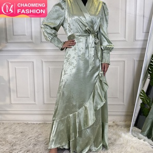 6572# Floral Dresses for Muslim Women Satin Robe Long Silk <b>Maxi</b> Dress Islamic Modest Fashion - Product Image 1