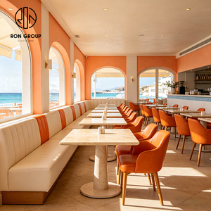 Meubles commerciaux modernes sur mesure Ron Group, table carrée en terrazzo, <span class=keywords><strong>chaise</strong></span> ergonomique orange, banquette en cuir, canapé de restaurant - Product Image 1