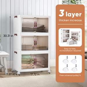 3-Layer Foldable Modern Storage Cabinet Magnetic Door Lightweight Portable Transparent Doors Space-Saving Bedroom Warehouse - Product Image 5