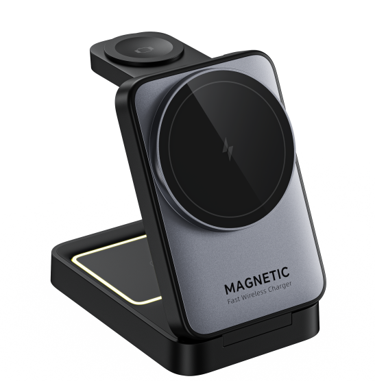 Folding  design Compact Q2  magnetic 3 in 1 wireless charger stand 15W Fast Wireless Charging for Mobile Phone Smart Watch