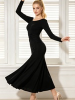 Robe de danse de salon pour femmes, dos nu, manches longues, robe de performance moderne pour la danse de valse