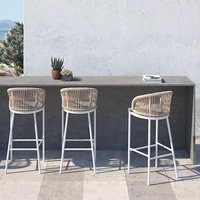 Chaise haute de bistrot d'extérieur empilable en corde tressée, tabouret de bar d'extérieur en aluminium et corde