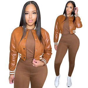 Veste de moto en cuir PU pour femmes, nouvelle mode, boutons, coupe courte, design patchwork, imperméable, hiver, coton, veste courte - Product Image 5